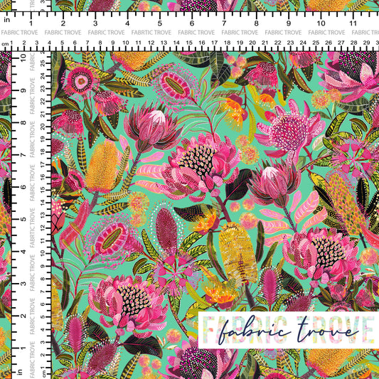 COTTON 100 - Aussie Dot Floral Aqua