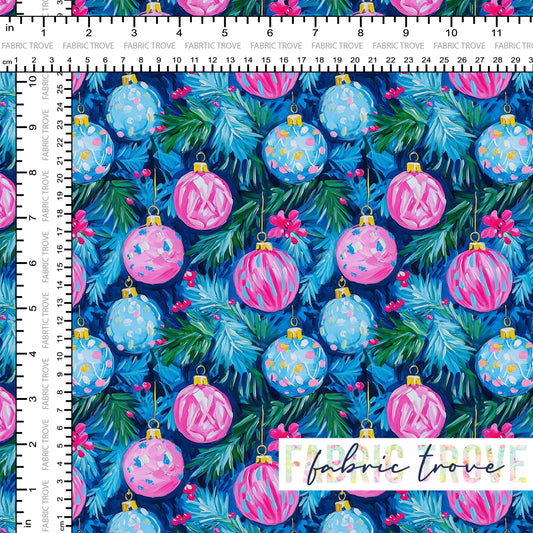 COTTON 100 - Christmas Baubles Blue