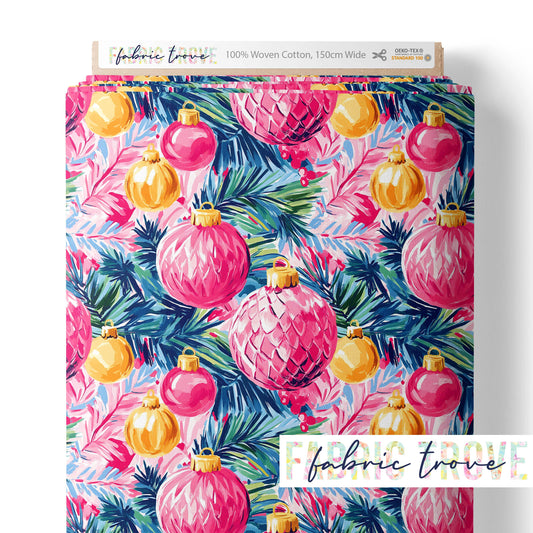 COTTON 100 - Christmas Baubles Pink