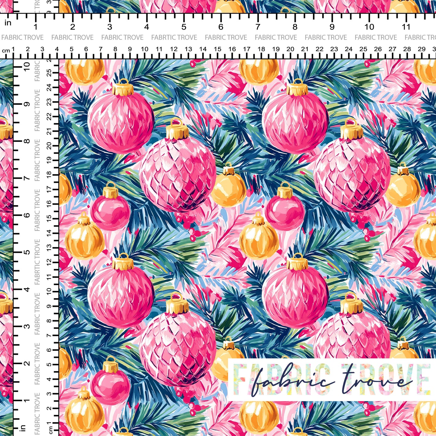 COTTON 100 - Christmas Baubles Pink