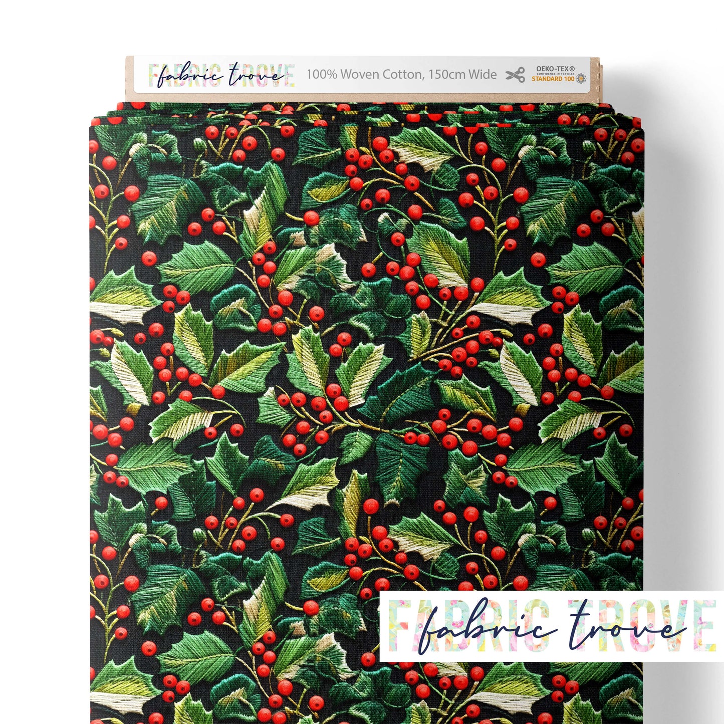 COTTON 100 - Faux Embroidered Holly