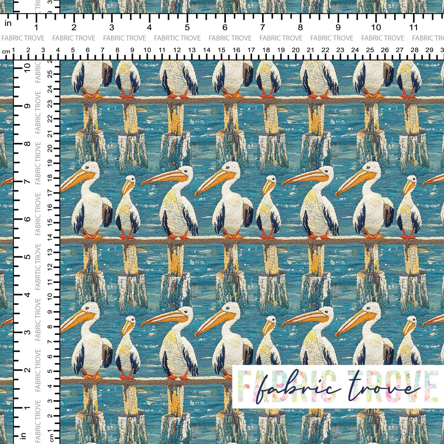 C100 - Faux Embroidered Pelicans