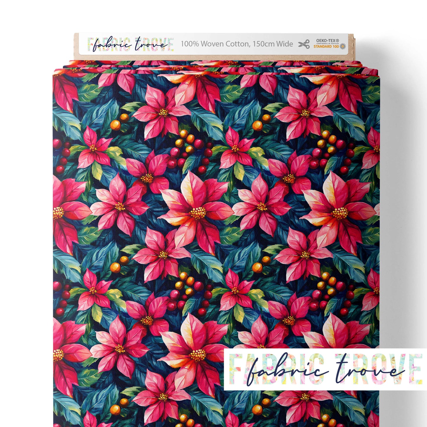 COTTON 100 - Holly Pointsettia