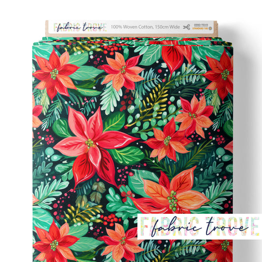 COTTON 100 - Poinsettias