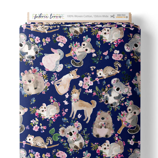 COTTON 100 - Pretty Aussie Critters Navy