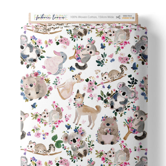 COTTON 100 - Pretty Aussie Critters White