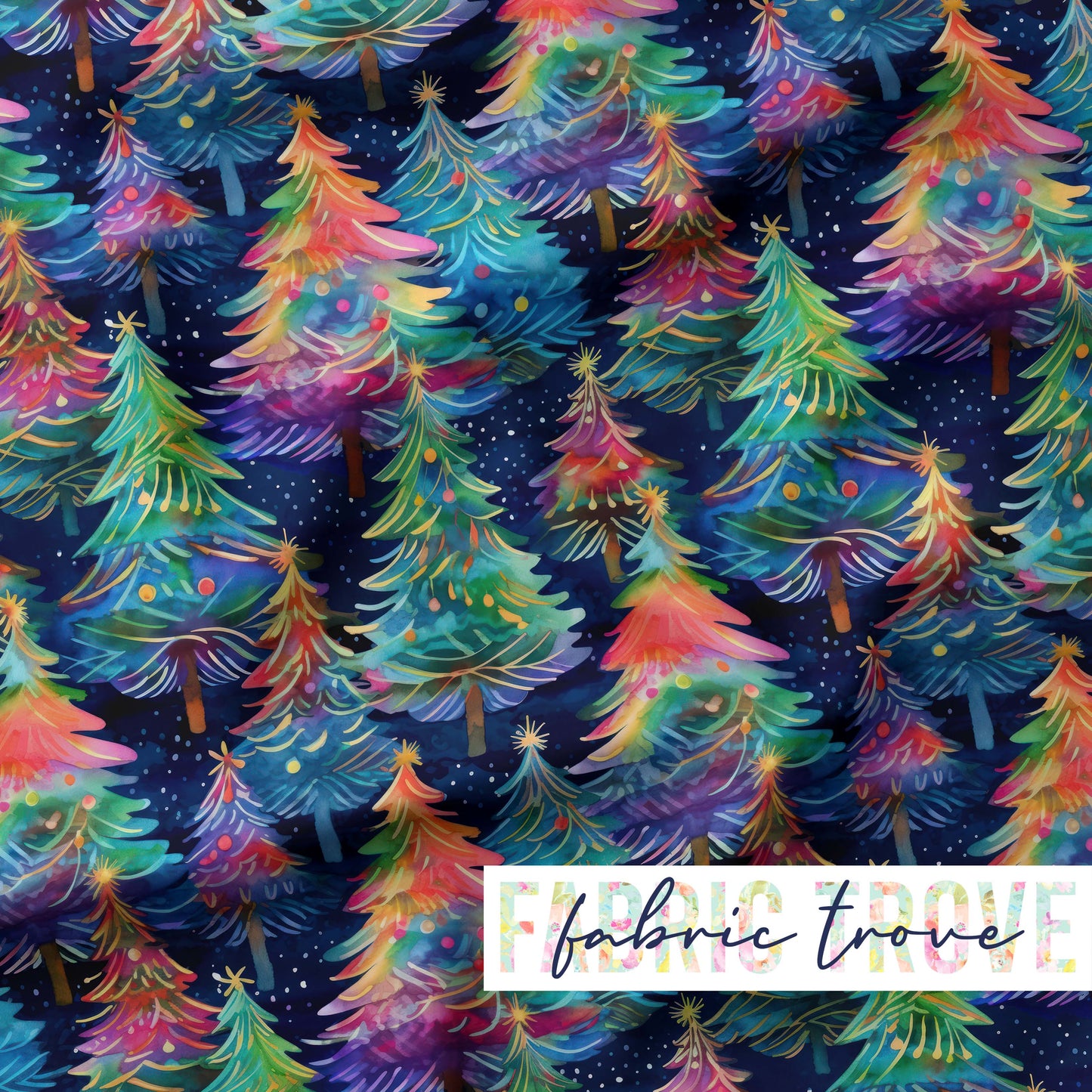 KNIT 95/5 - Rainbow Christmas Trees - 90cm Piece