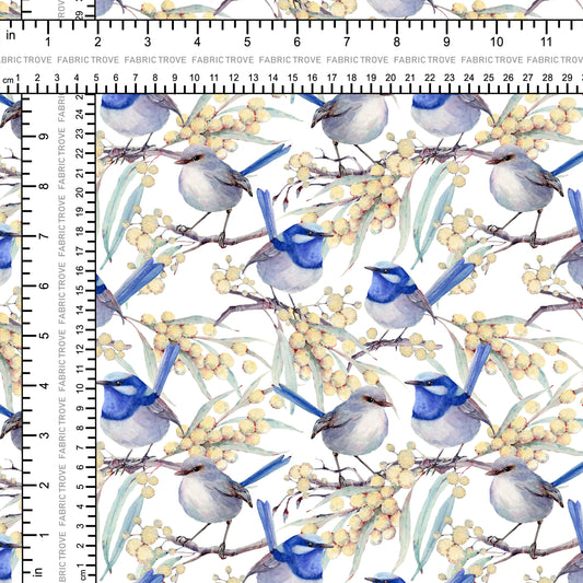 COTTON 100 - Blue Wren Dreams White