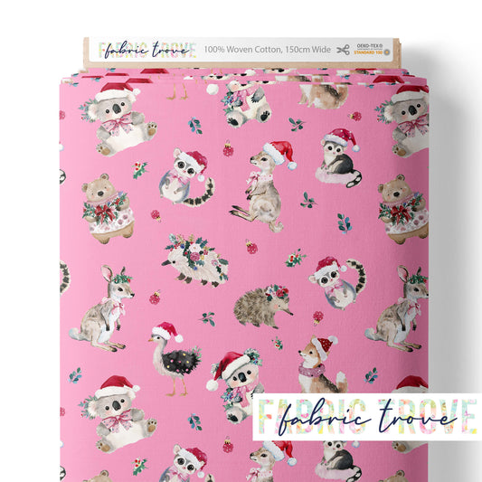 COTTON 100 - Bush Christmas Folk Pink