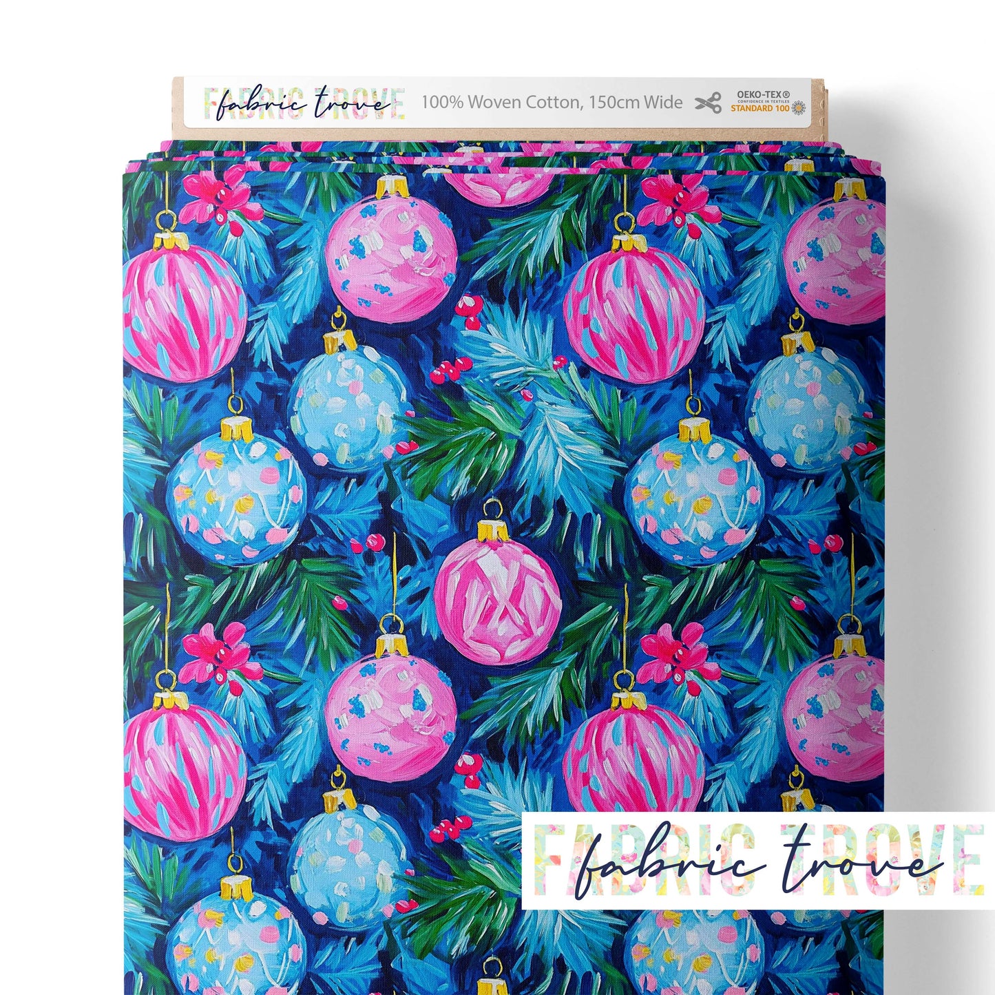 COTTON 100 - Christmas Baubles Blue