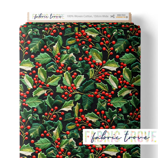 COTTON 100 - Faux Embroidered Holly