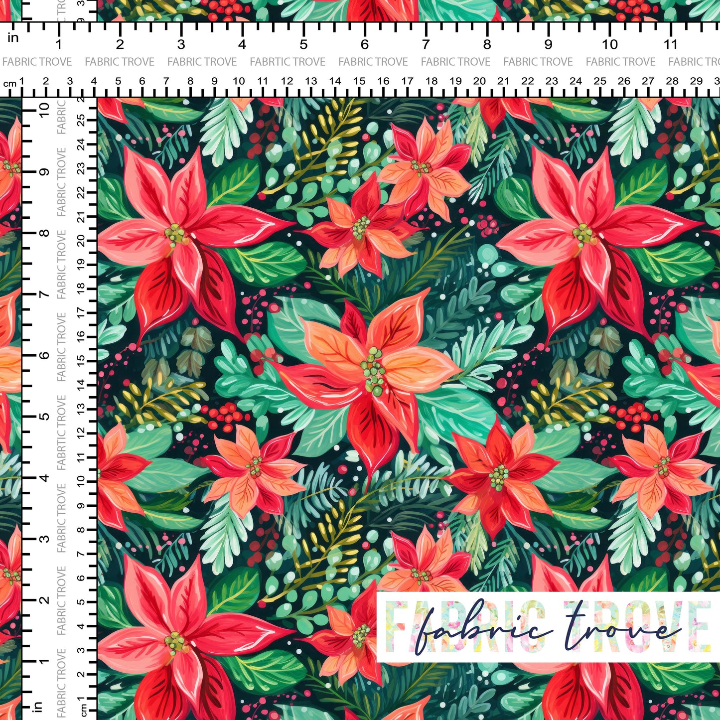 COTTON 100 - Poinsettias