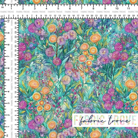 C100 - Whimisical Wildflowers Aqua